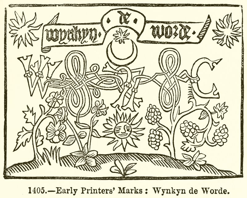初期のプリンターマーク：Wynkyn de Worde 作： 英語学校