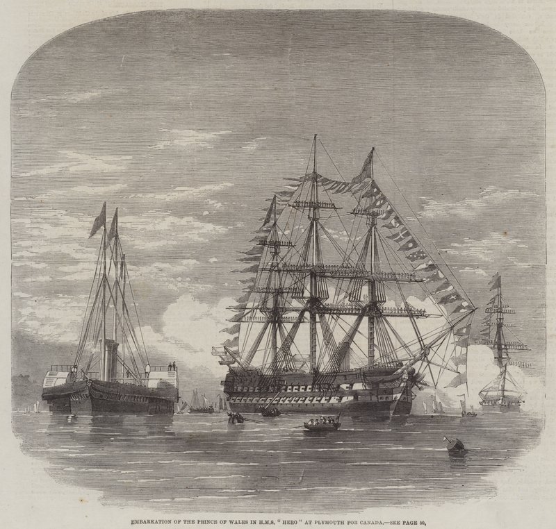 プリマスのHMS "Hero "に乗ったプリンス・オブ・ウェールズのカナダへの乗船（彫刻 作： 英語学校