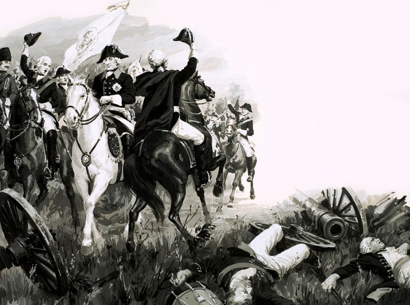 プロイセン王フリードリッヒ大王と戦闘中の軍勢（紙にガッシュ 作： 英語学校