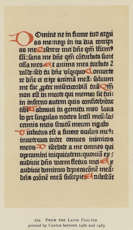 1480年から1483年にかけてキャクストンが印刷したラテン語の詩篇より（リトグラフ版 作： 英語学校
