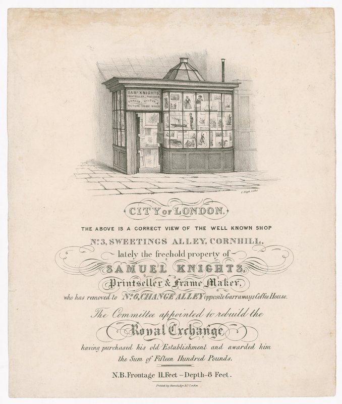 No 3、Sweetings Alley、Cornhill、最近はSamuel Knights、Printseller、Frame Makerの所有物 作： 英語学校