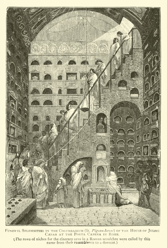 ローマのポルタカペーナにあるジュリアスシーザーの家のコロンバリウム（灯台のピジョンハウス）での葬儀 作： 英語学校