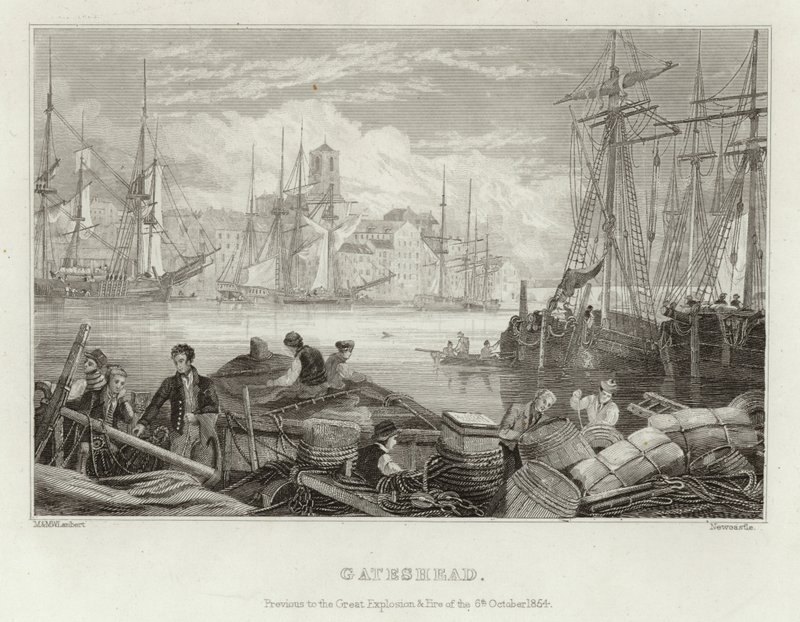 1854年10月6日の大爆発と火災の前のゲーツヘッド 作： 英語学校