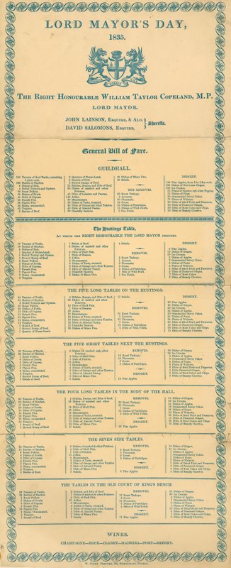 1835年11月9日、ロンドン、ギルドホール、ロードメイヤーズデーの一般運賃表 作： 英語学校