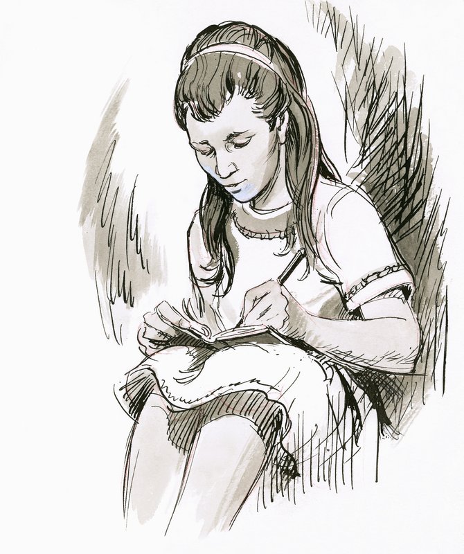 書いている女の子 作： 英語学校
