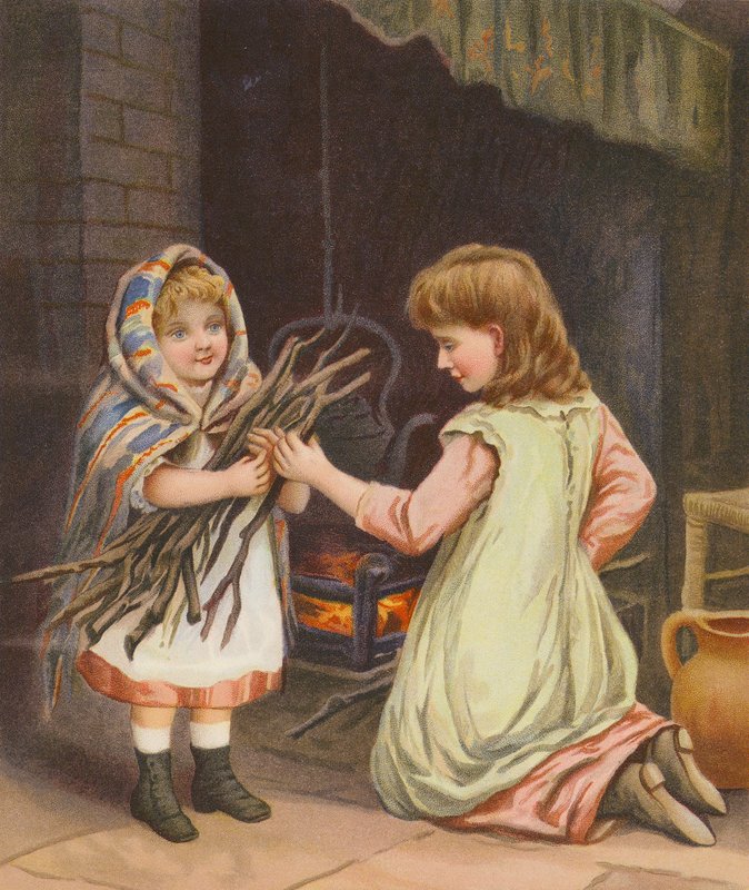 火に薪をくべる少女たち（クロモリト） 作： 英語学校