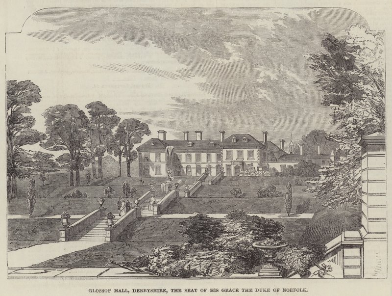 ノーフォーク公爵陛下のお膝元、ダービーシャー州グロソップ・ホール（彫刻 作： 英語学校