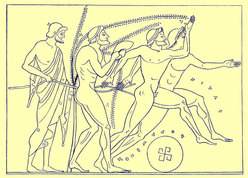 ギリシャのランナー、アドルフ・ボエッティヒャーによるオリンピアのイラスト、1886年（デジタル処理された画像） 作： 英語学校