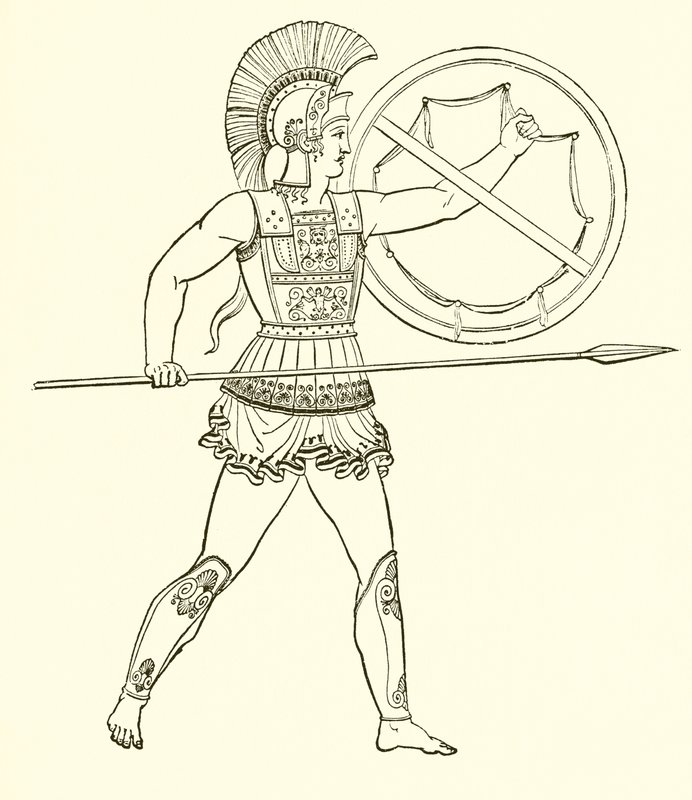 槍と盾で武装したギリシャの戦士 作： 英語学校