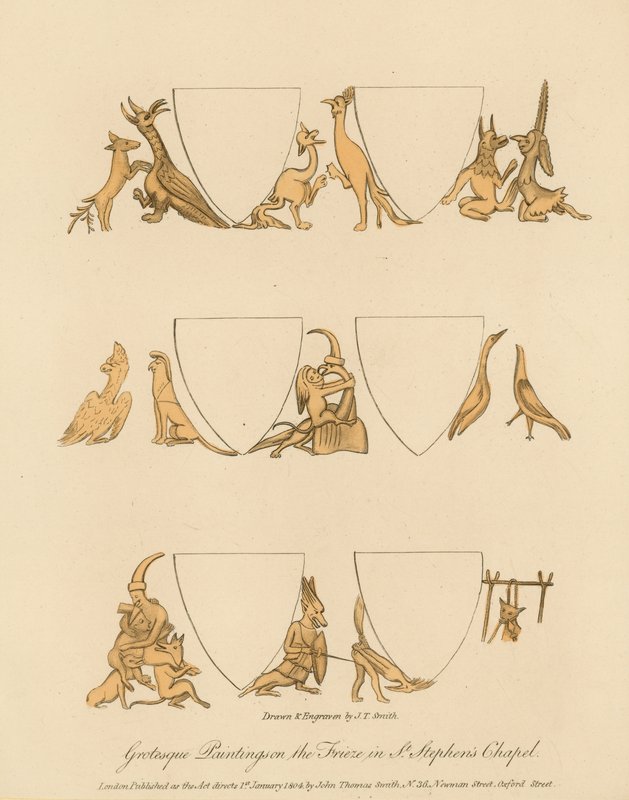 セントスティーブンスチャペルのフリーズのグロテスクな絵画 作： 英語学校