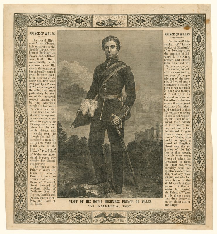 ワレス王子のアメリカへの旅行を記念したハンカチ、1860 作： 英語学校