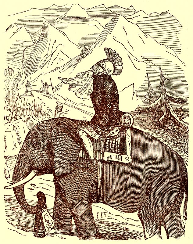 ハンニバルクロッシングアルプス、ギルバートアボットアベケットによる「ローマのコミックの歴史」のイラスト、c.1850を発行（デジタル拡張画像） 作： 英語学校