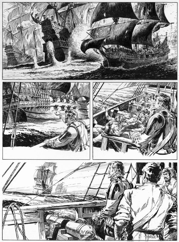 チャールズ・キングスレー著「Westward Ho」の挿絵（ペンとインク 作： 英語学校