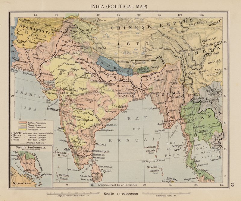インド, 政治地図 (カラーリトグラフ) 作： 英語学校