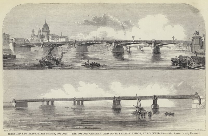 Intended New Blackfriars Bridge, London, Chatham, and Dover Railway Bridge, at Blackfriars (e.g. engraving) 作： 英語学校