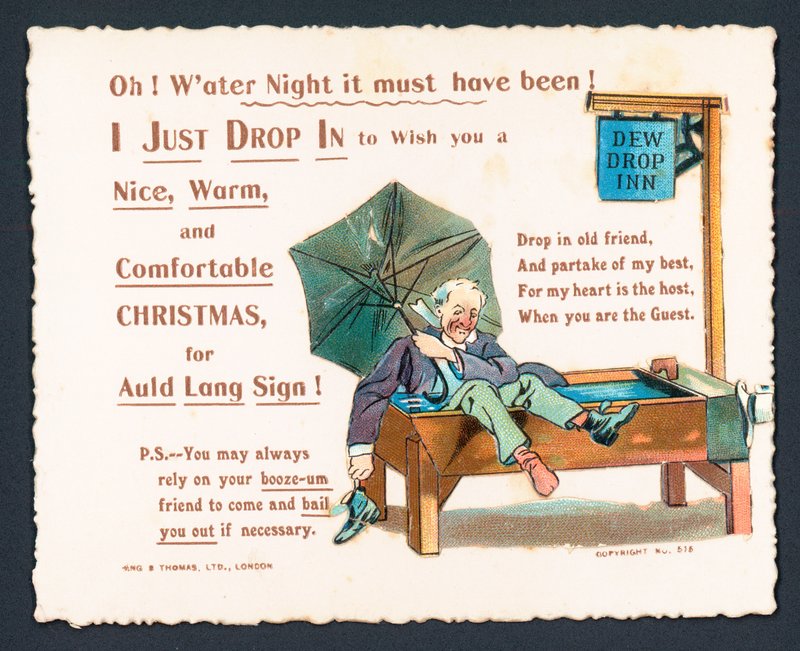 酔っ払った男の馬トラフ！、クリスマスカード 作： 英語学校