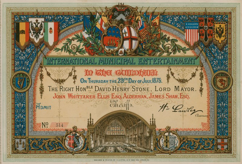 1875年7月29日にロンドンのギルドホールで国際市催し物への招待 作： 英語学校
