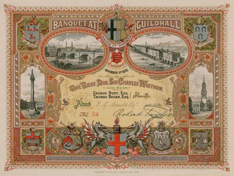 1878年11月9日、ロンドンのギルドホールでの宴会への招待 作： 英語学校