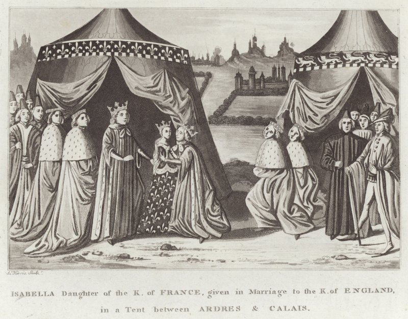 ArdresとCalaisの間のテントで、英国のKとの結婚で与えられたフランスのKのIsabella娘 作： 英語学校