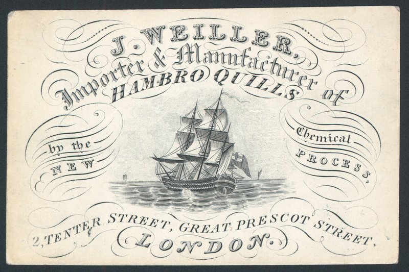 J Weiller、Hambro Quills、2 Tenter Street、貿易カードの輸入業者および製造業者 作： 英語学校
