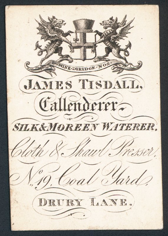 James Tisdall、Callenderer、絹と水差し、トレードカード 作： 英語学校