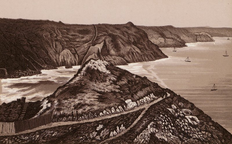 ジャージー島、シャネル諸島悪魔の穴への道（リトグラフ） 作： 英語学校