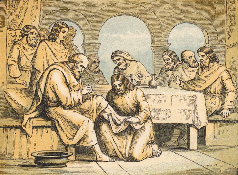 弟子の足を洗うイエス（彩色彫刻 作： 英語学校
