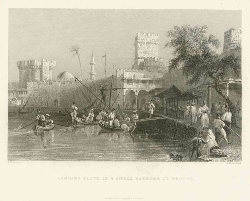 ロードス島の小さな港の着陸場所、1837年 作： 英語学校