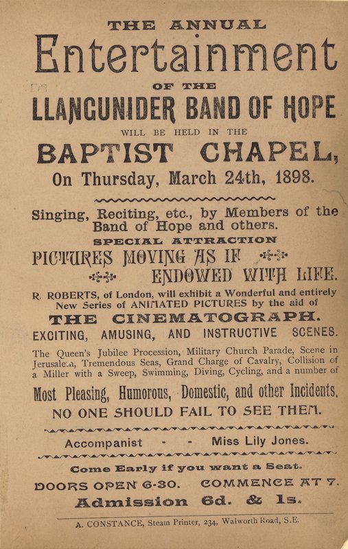 Llangunider Band of Hopeの毎年恒例のエンターテイメントを宣伝するリーフレット 作： 英語学校