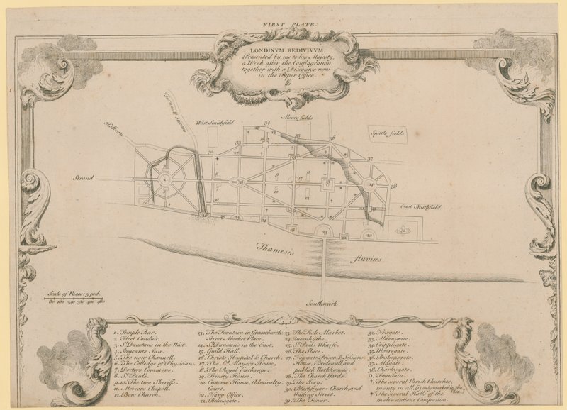 ロンドンが復旧し、ジョン・イブリン卿は1666年の火災後にロンドン市の再建を計画 作： 英語学校