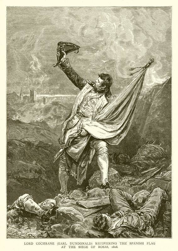 コクラン卿（アールダンドナルド）がローザス包囲戦でスペインの旗を取り戻し、1808年 作： 英語学校