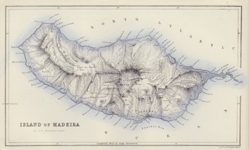 地図マデイラ島、G・H・スワンストン著、エジンバラ（カラーリトグラフ）。 作： 英語学校