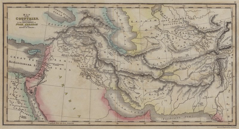 ノア、アブラハム、イスラエルの王たちの歴史に登場する国々の地図（彩色された彫刻版 作： 英語学校