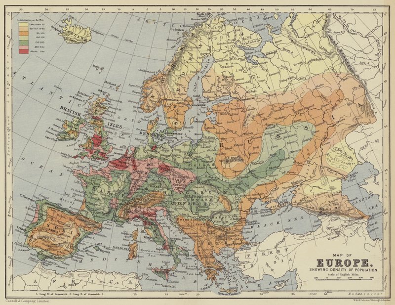 人口密度を示すヨーロッパの地図 作： 英語学校