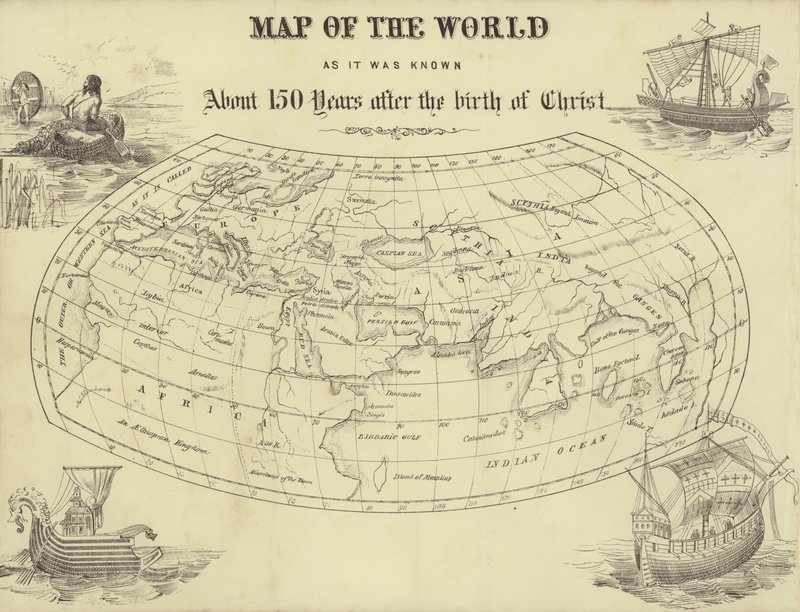 キリスト誕生から約150年後の世界地図（版画） 作： 英語学校