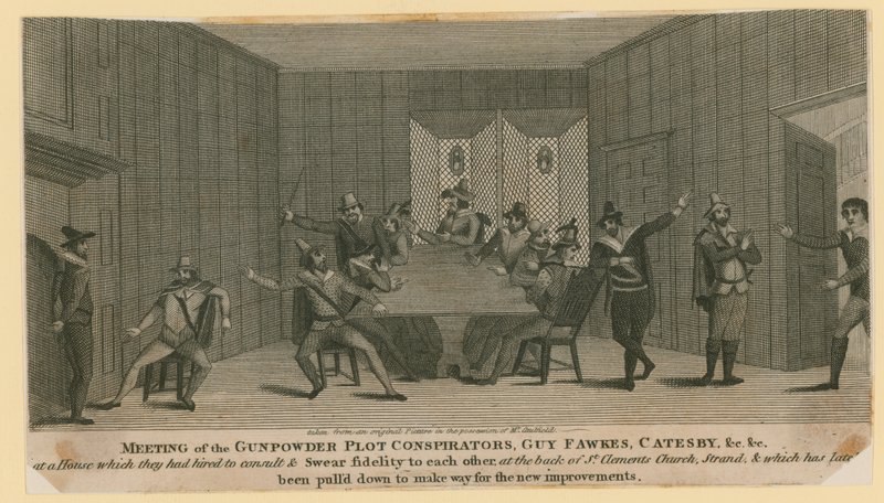 Gunpowder Plotの共謀者、Guy Fawkes、Catesbyなどの会議 作： 英語学校