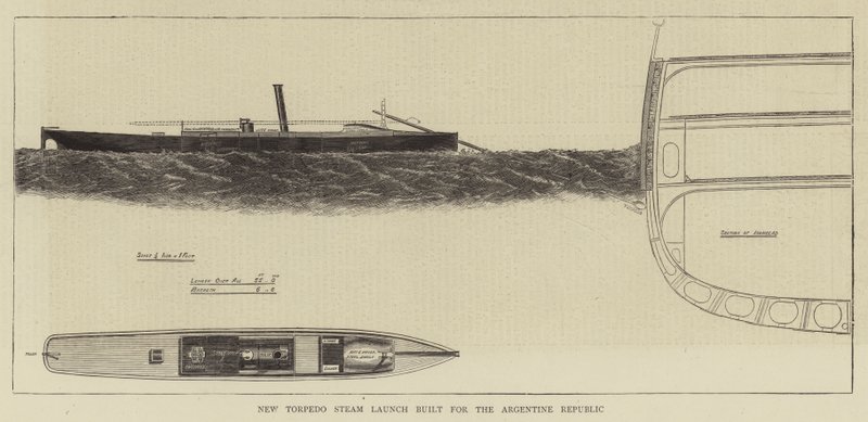 アルゼンチン共和国のために建造された新型魚雷発射機（エングレービング 作： 英語学校