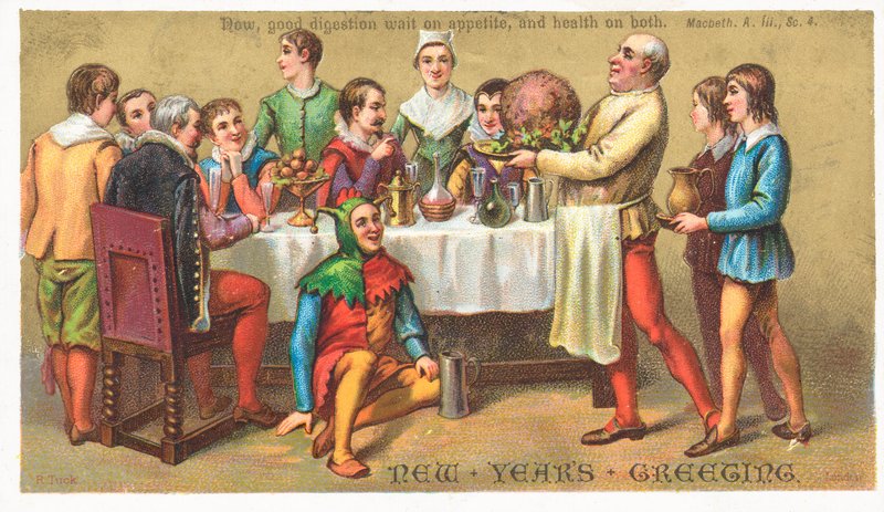 新年のごちそう、年賀状 作： 英語学校