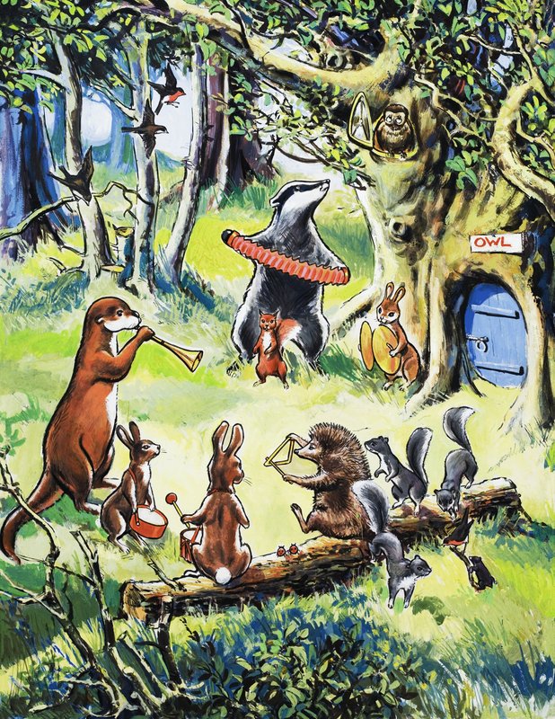 木で遊ぶ保育園の動物 作： 英語学校