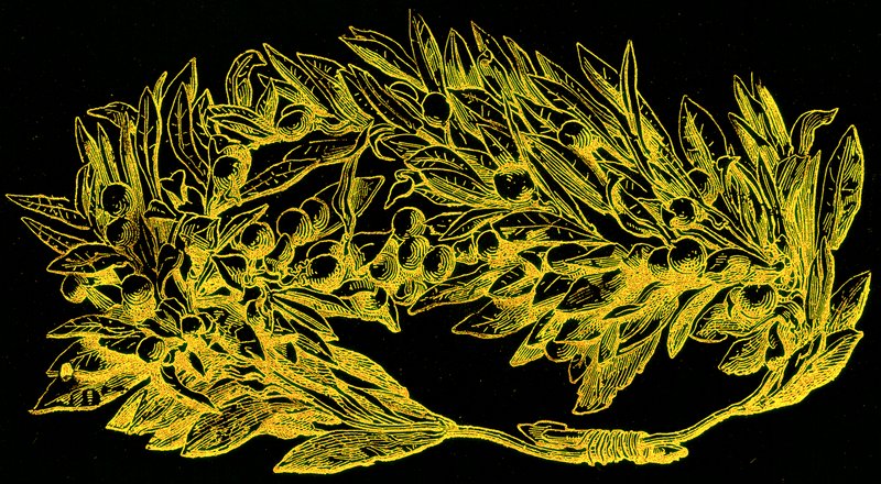 金色のオリーブの花輪、ビクターデュルイによるローマの歴史のイラスト、1884年に公開（デジタル処理された画像） 作： 英語学校