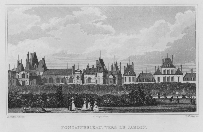 パリ、フォンテーヌブロー、ヴェルズ・ル・ジャルダン（エングレーヴィング 作： 英語学校