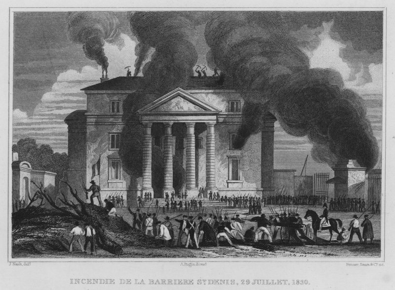 パリ、Incendie De La Barriere St Denis、1830年7月29日(エングレーヴィング) 作： 英語学校