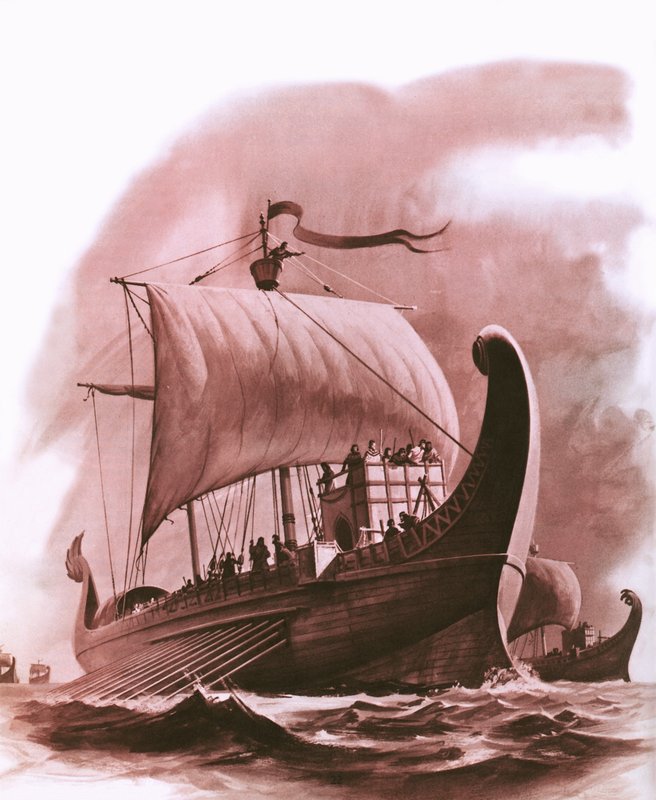 紀元前500年頃にアフリカの西海岸を航行するフェニキア艦隊 作： 英語学校