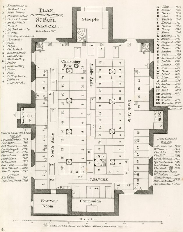 1817年に撤去されたロンドンのシャッドウェルのセントポール教会の計画 作： 英語学校