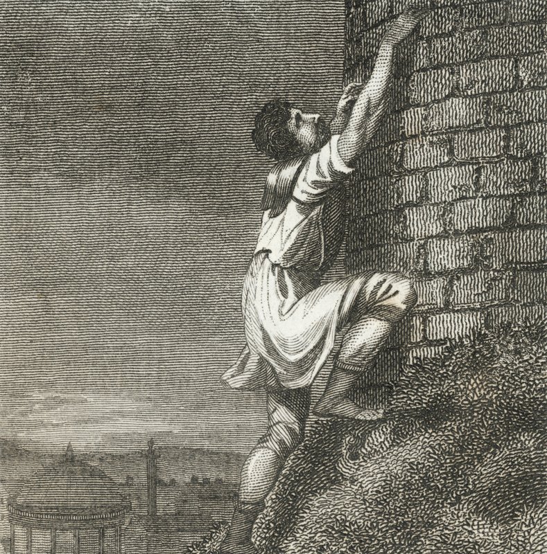 城塞に登るポンティウス・コミニウス（版画） 作： 英語学校