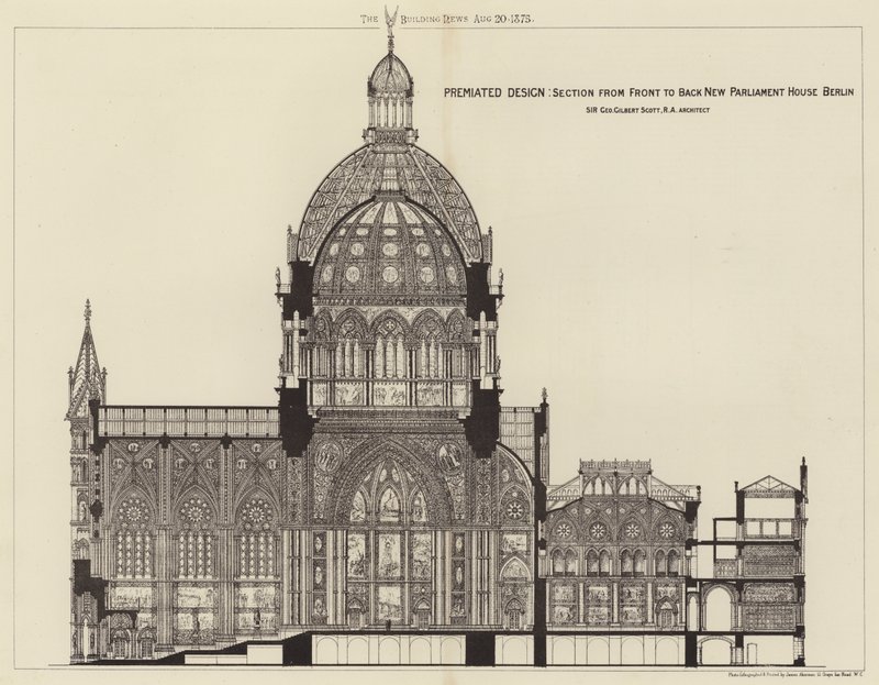 Premiated Design, Section from Front to Back ベルリン新国会議事堂（エングレーヴィング 作： 英語学校