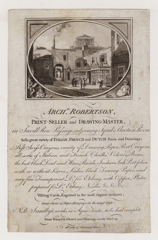 Printseller and Drawing Master、Archibald Robertson、トレードカード 作： 英語学校