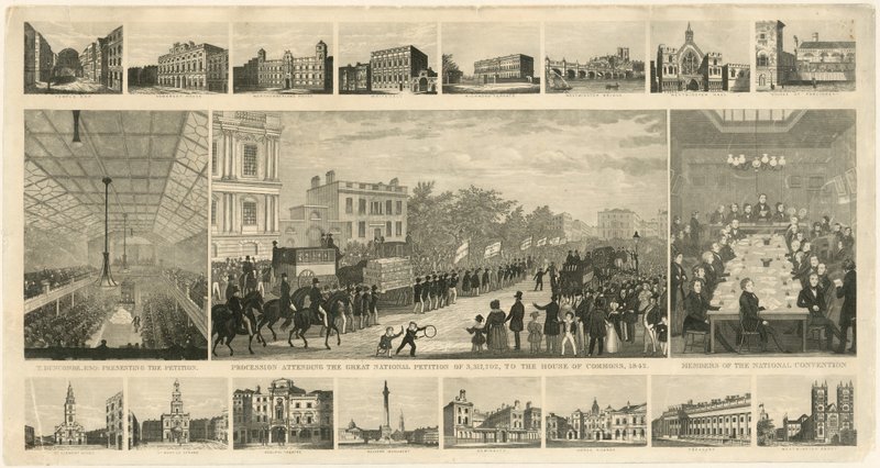 1842年下院への3,317,702の大規模な請願に参加する行列 作： 英語学校