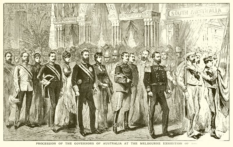 1888年のメルボルン展示会でのオーストラリア総督の行列 作： 英語学校