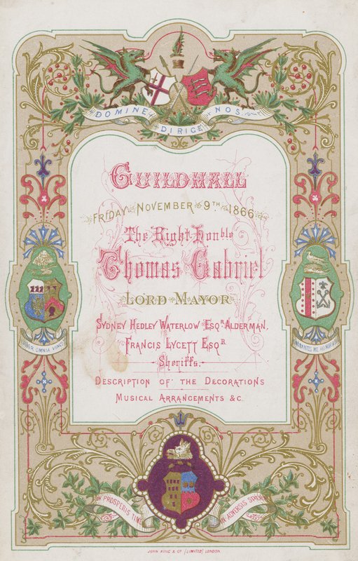 1866年11月9日、ロンドンのギルドホールでの宴会プログラム 作： 英語学校